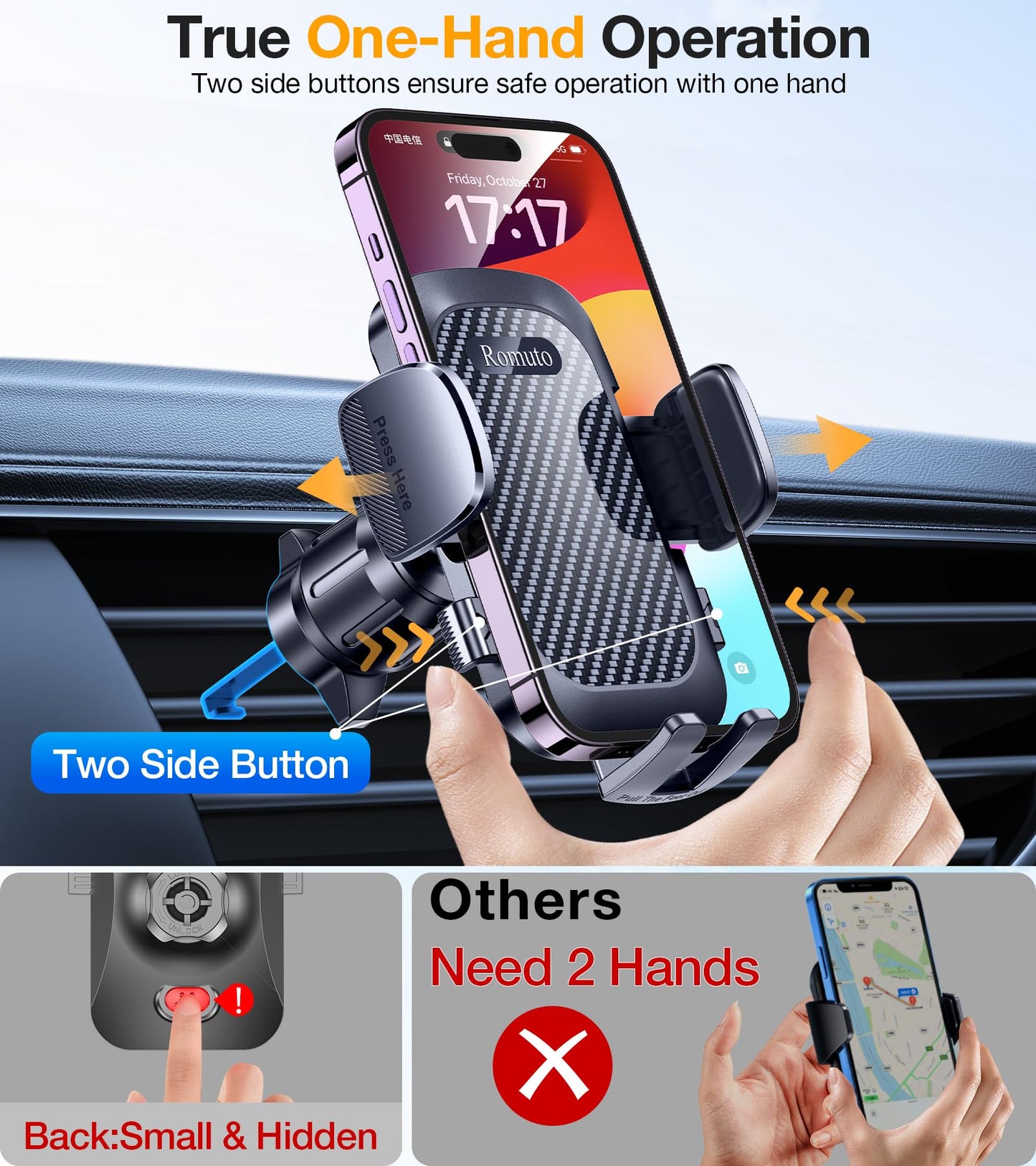 Romuto Car Phone Holder Mount Dashboard Windshield Vent