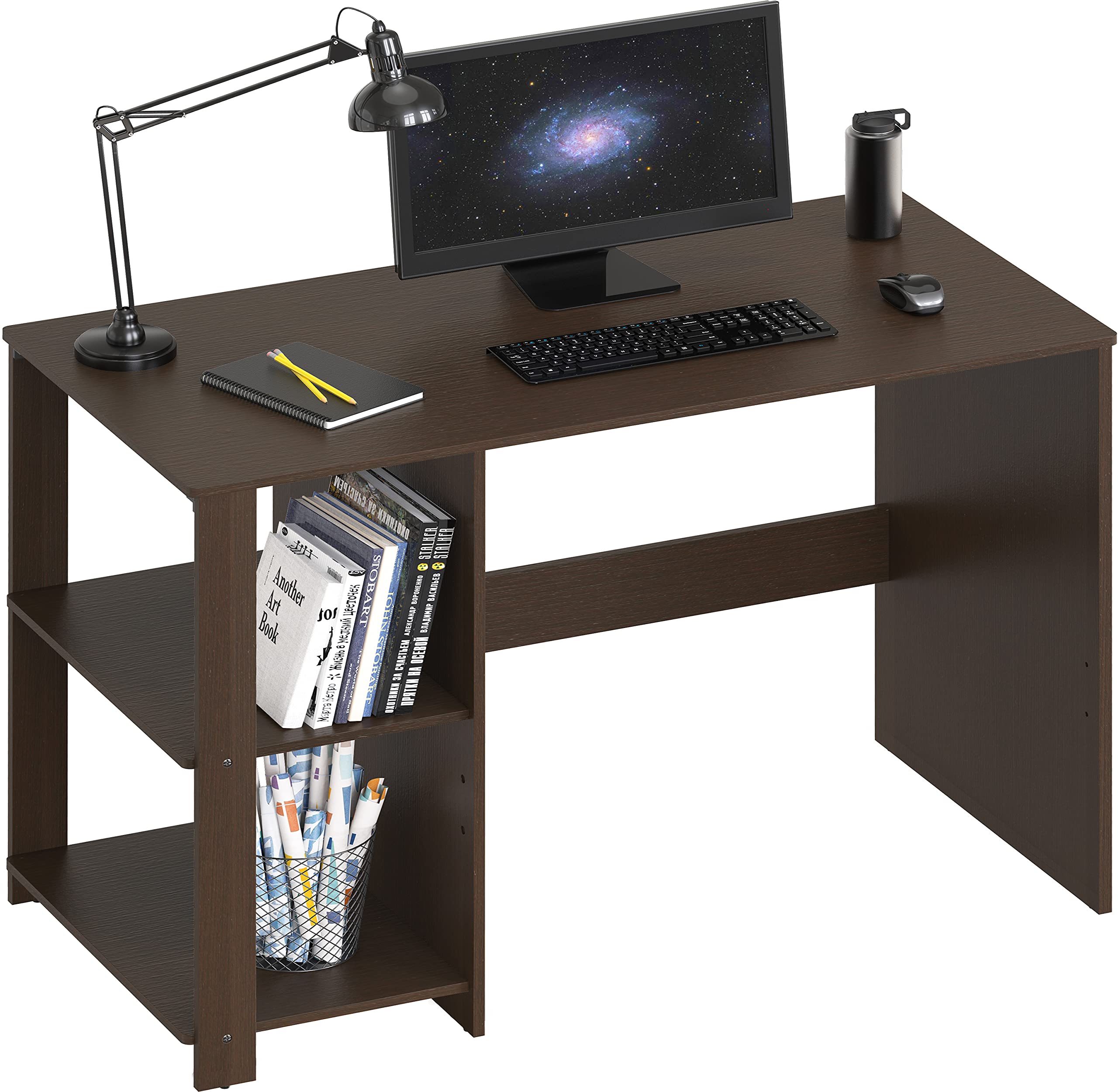 SHW 38 Inch Black Home Office Desk with Shelves