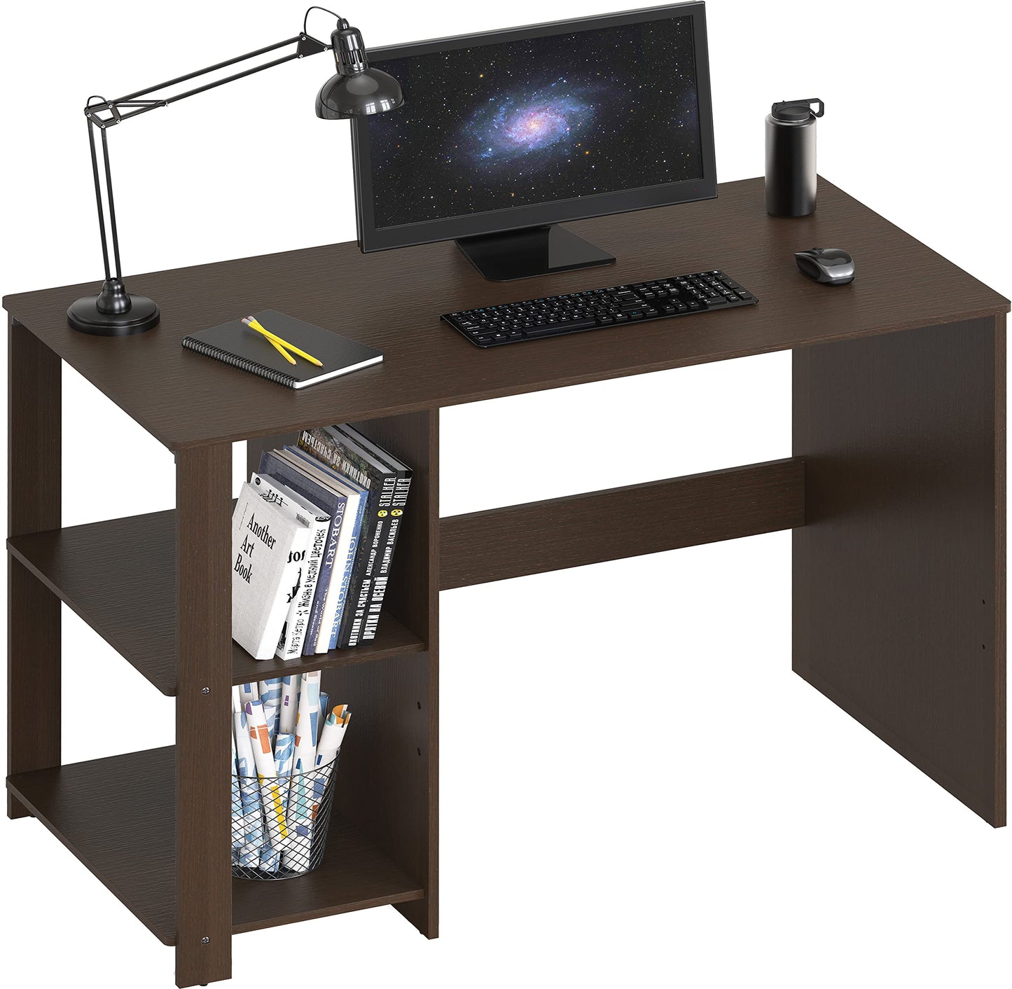 SHW 38 Inch Black Home Office Desk with Shelves
