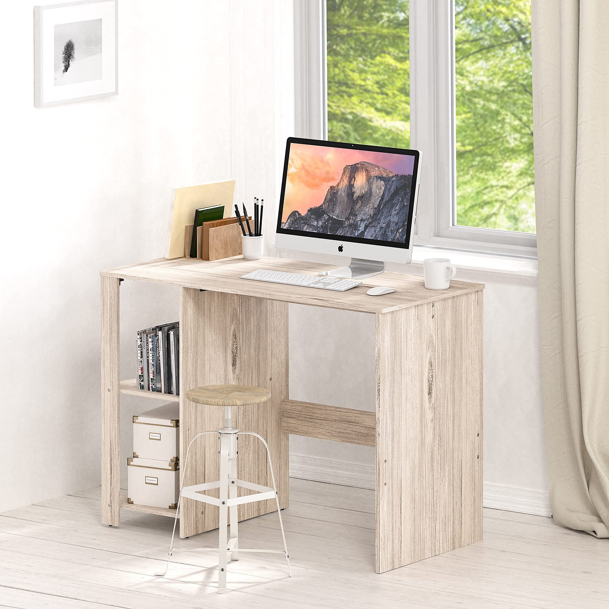 SHW 38 Inch Black Home Office Desk with Shelves