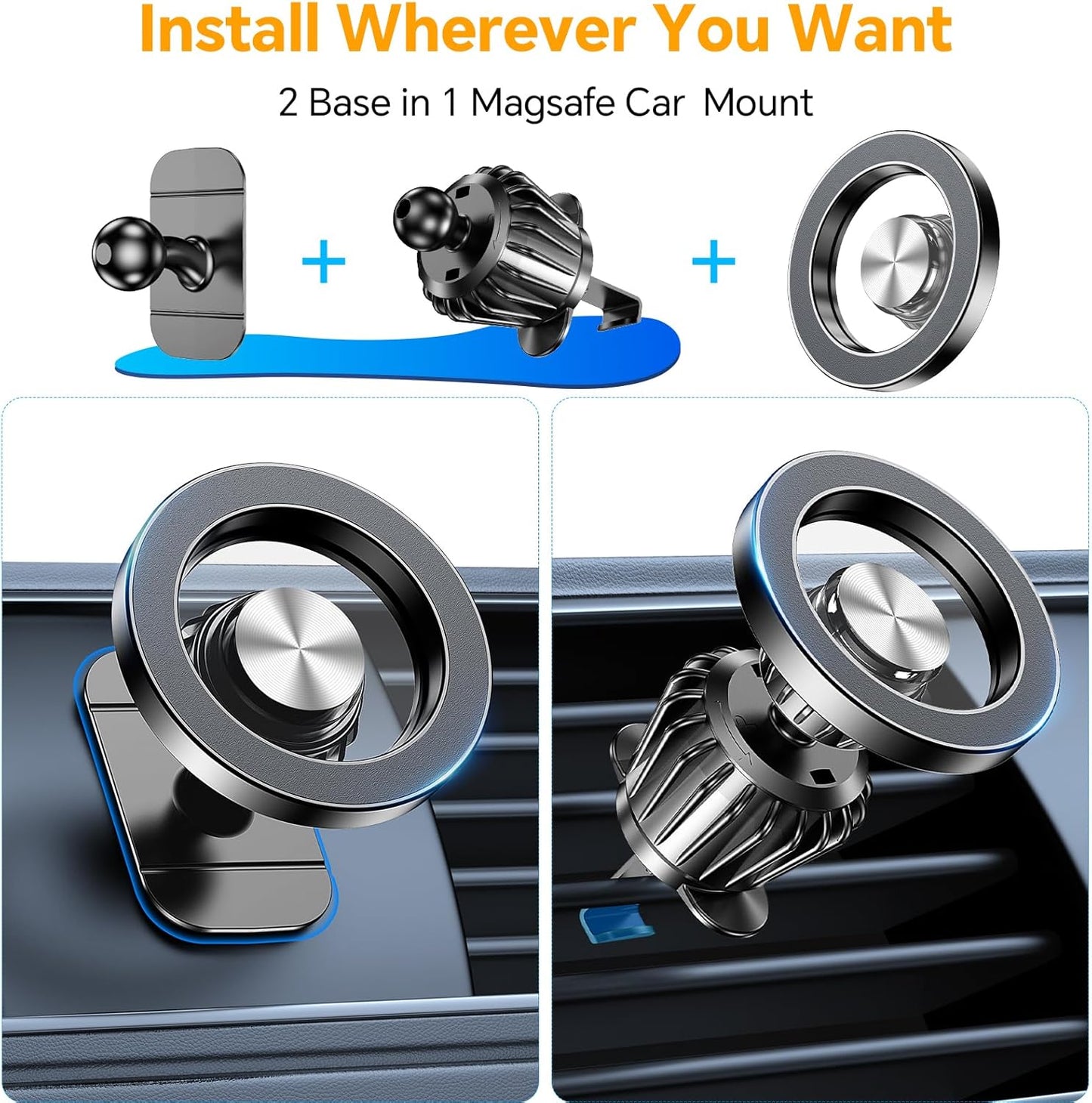 Kaistyle MagSafe Car Mount 360 Rotation 20 Strong Magnets