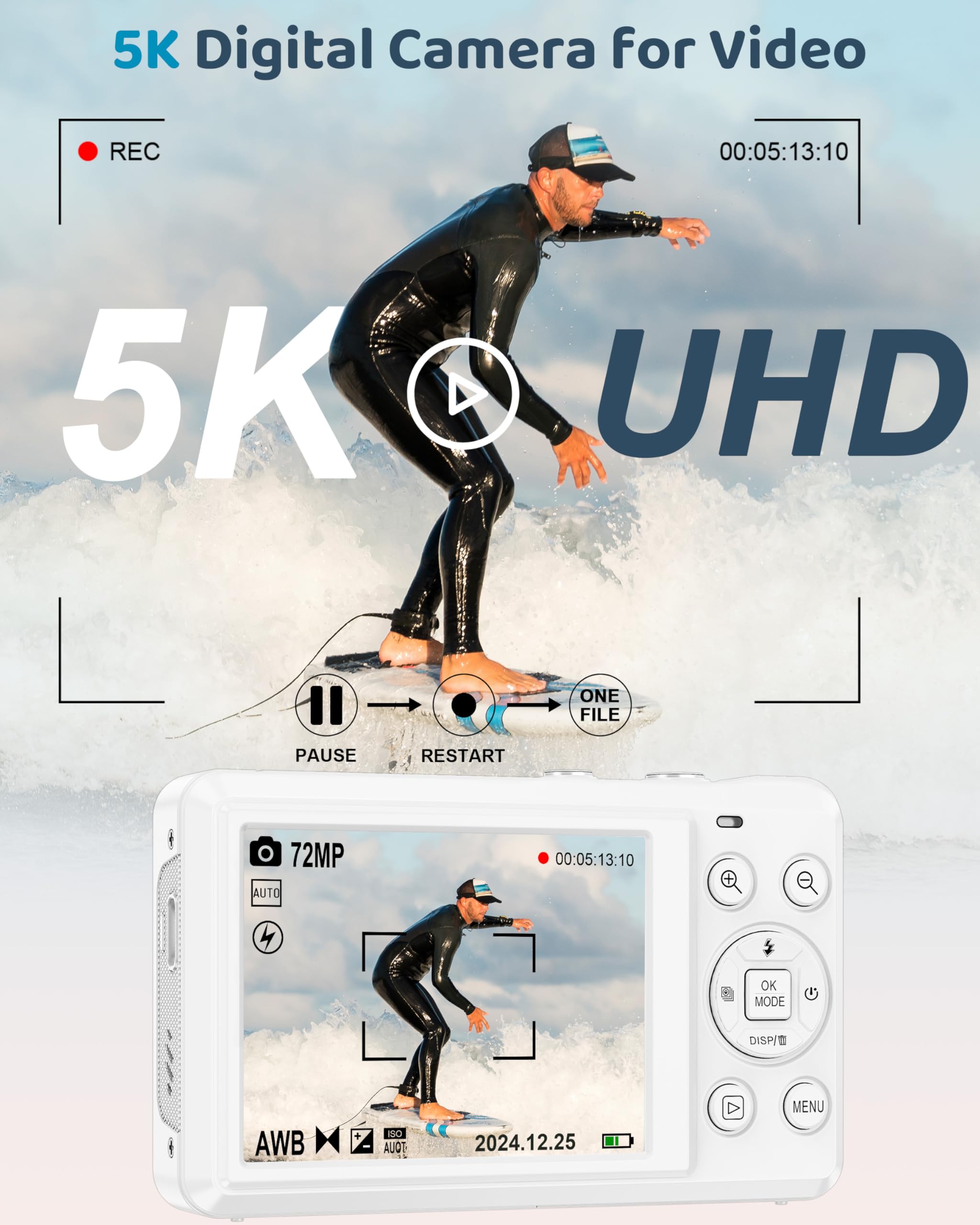 5K Digital Camera with 16X Zoom for Kids