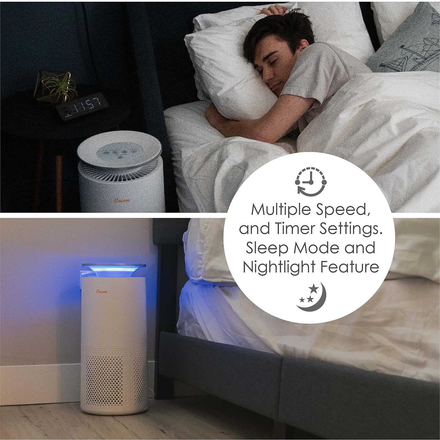 Crane HEPA Air Purifier with UV Lamp for Clean Air