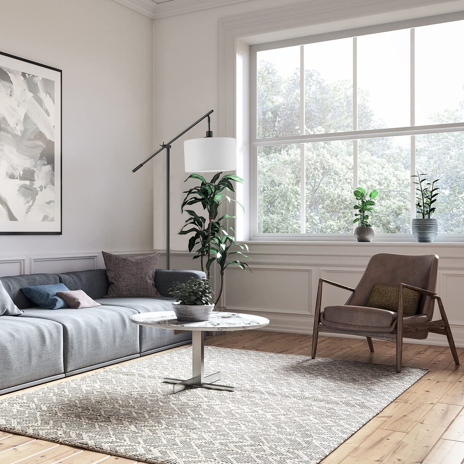 Modern 70 Inch Floor Lamp with Soft White Shade