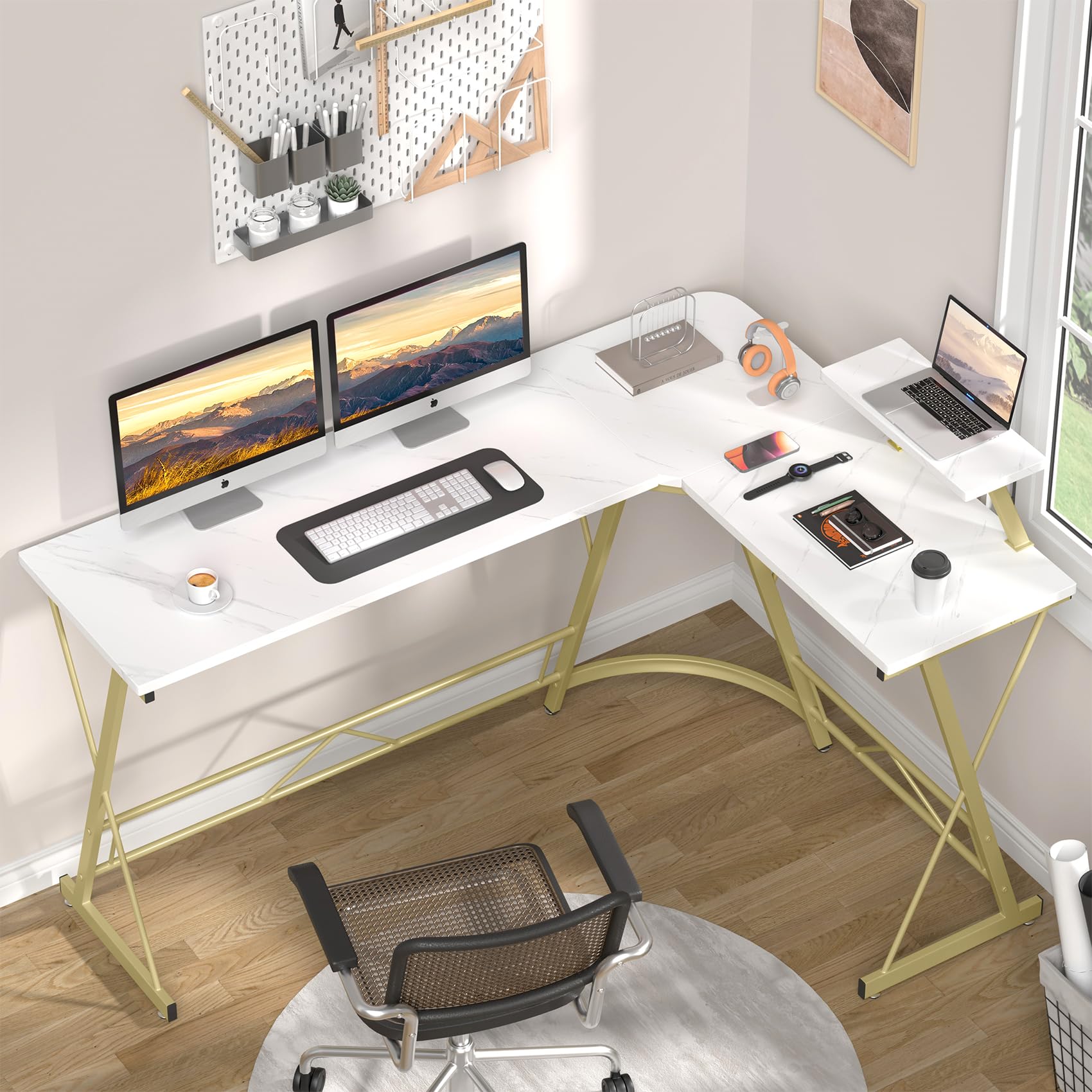 L Shaped Gaming Desk with Large Monitor Stand
