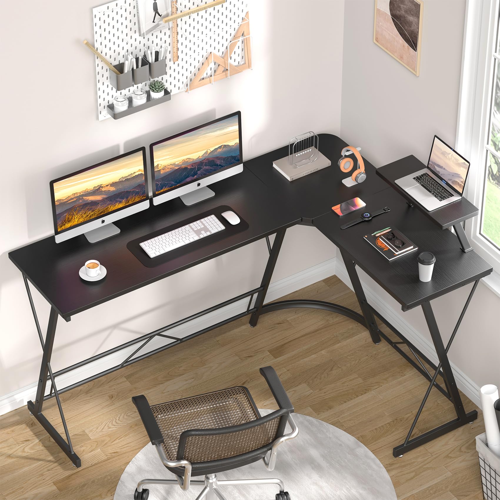 L Shaped Gaming Desk with Large Monitor Stand