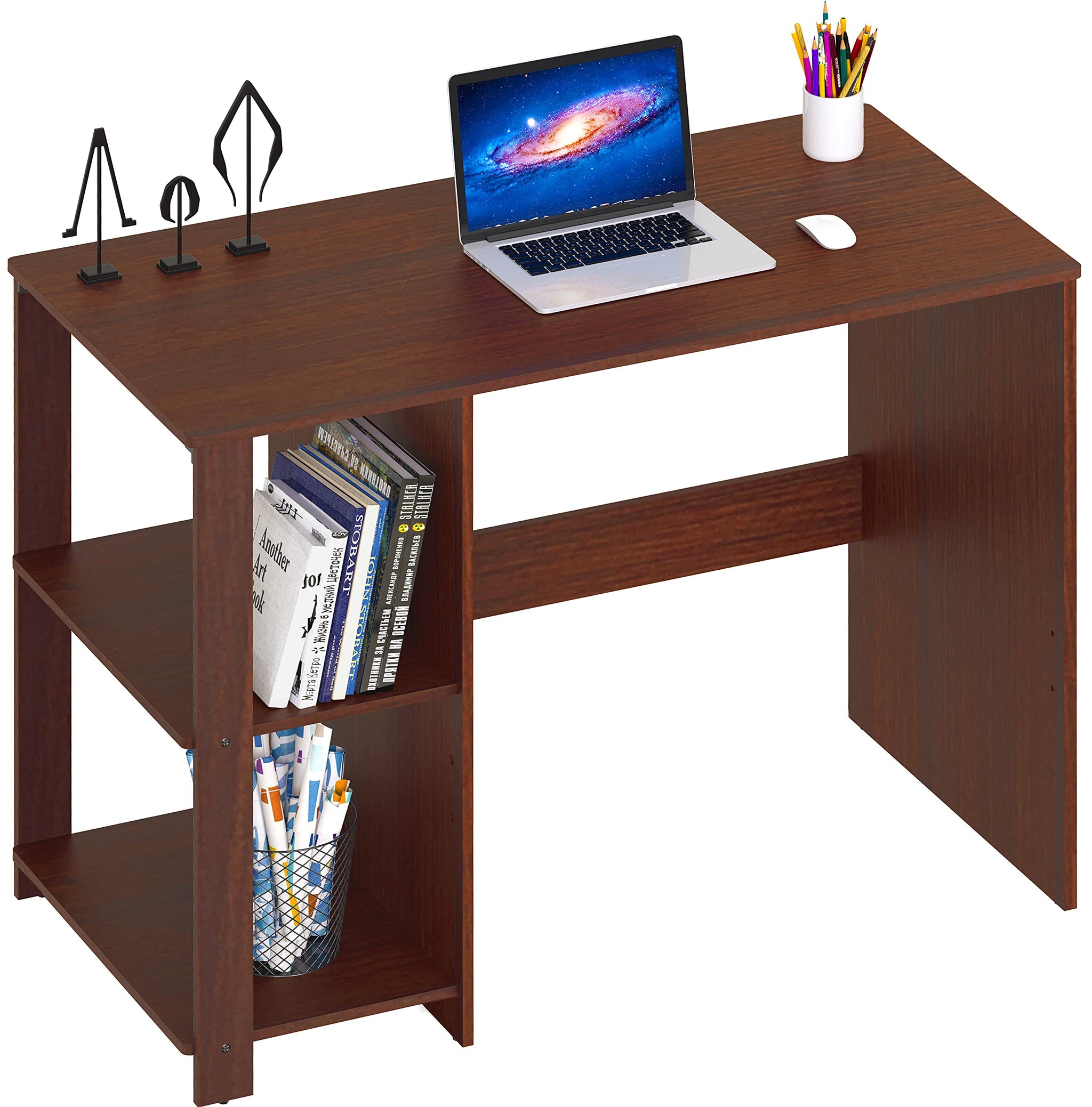 SHW 38 Inch Black Home Office Desk with Shelves