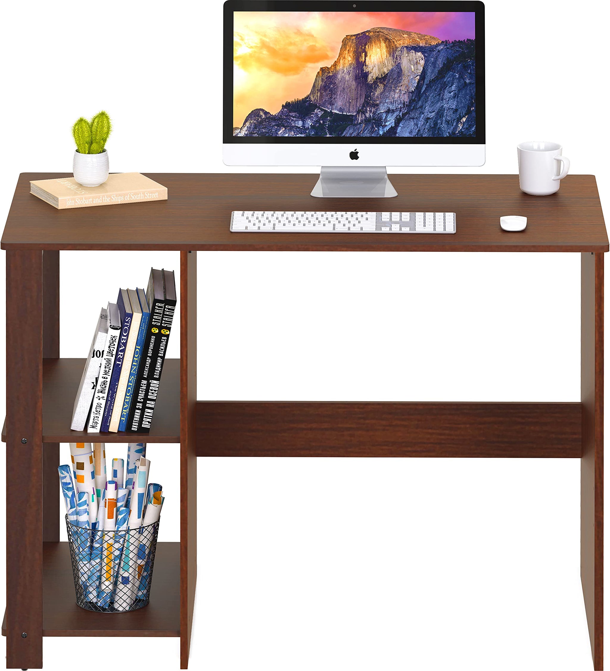 SHW 38 Inch Black Home Office Desk with Shelves