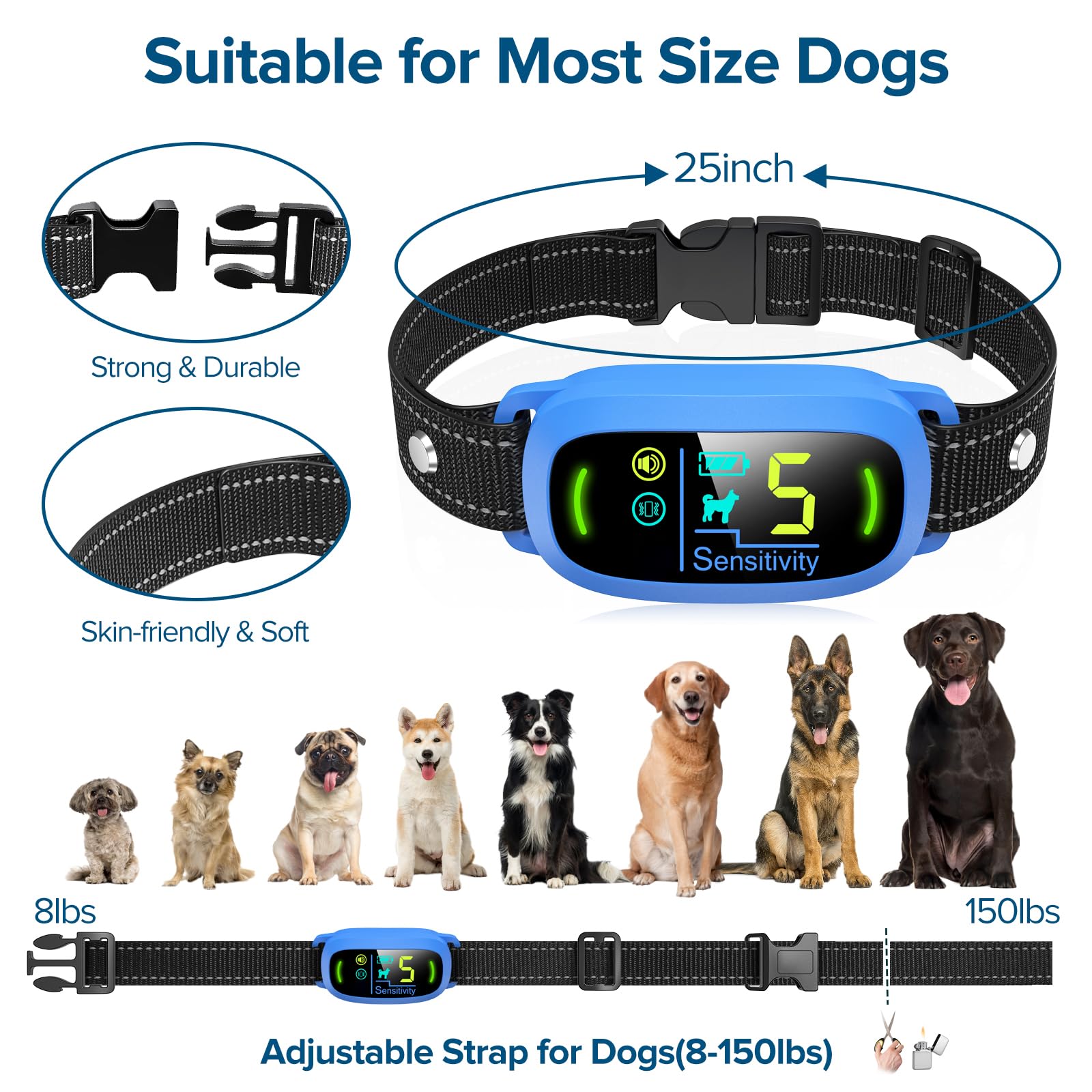 Rechargeable Dog Bark Collar with Adjustable Sensitivity Levels