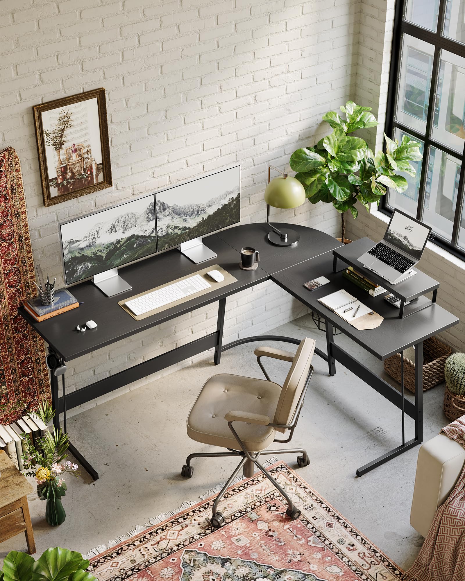CubiCubi L Shaped Gaming Desk with Carbon Fiber Surface