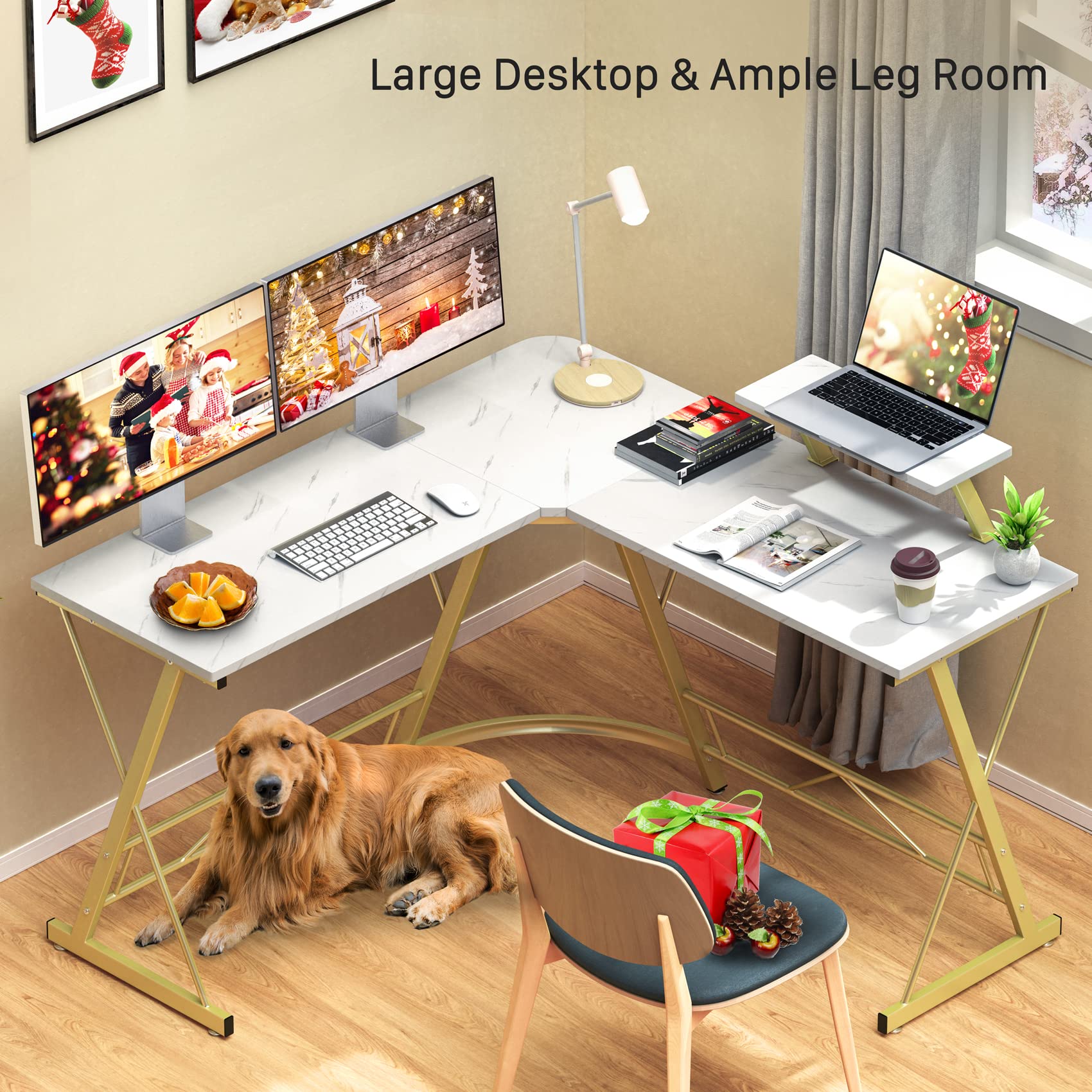 L Shaped Gaming Desk with Large Monitor Stand