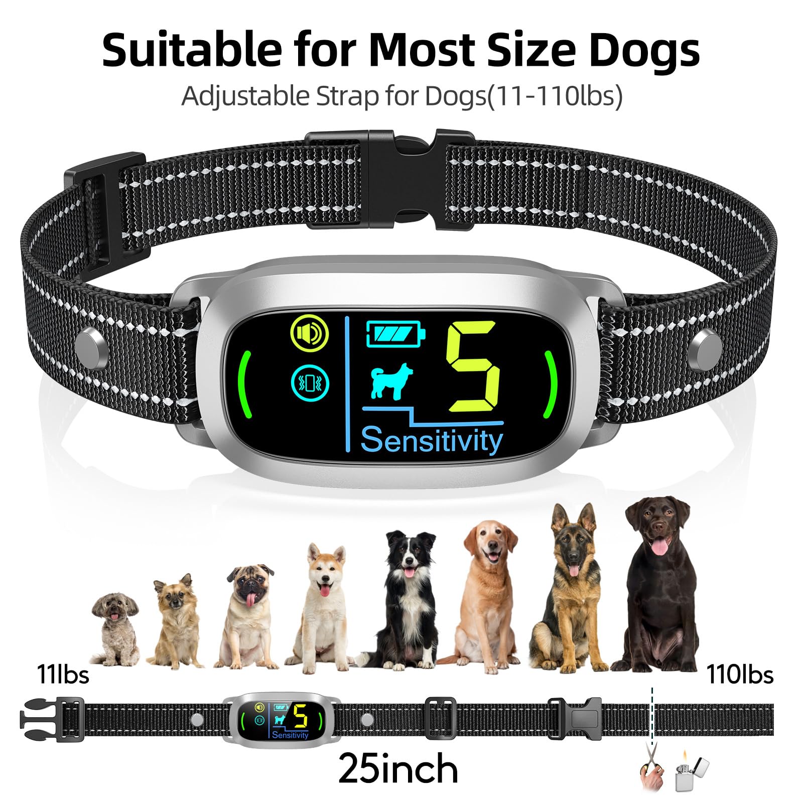 Rechargeable Dog Bark Collar with Adjustable Sensitivity Levels