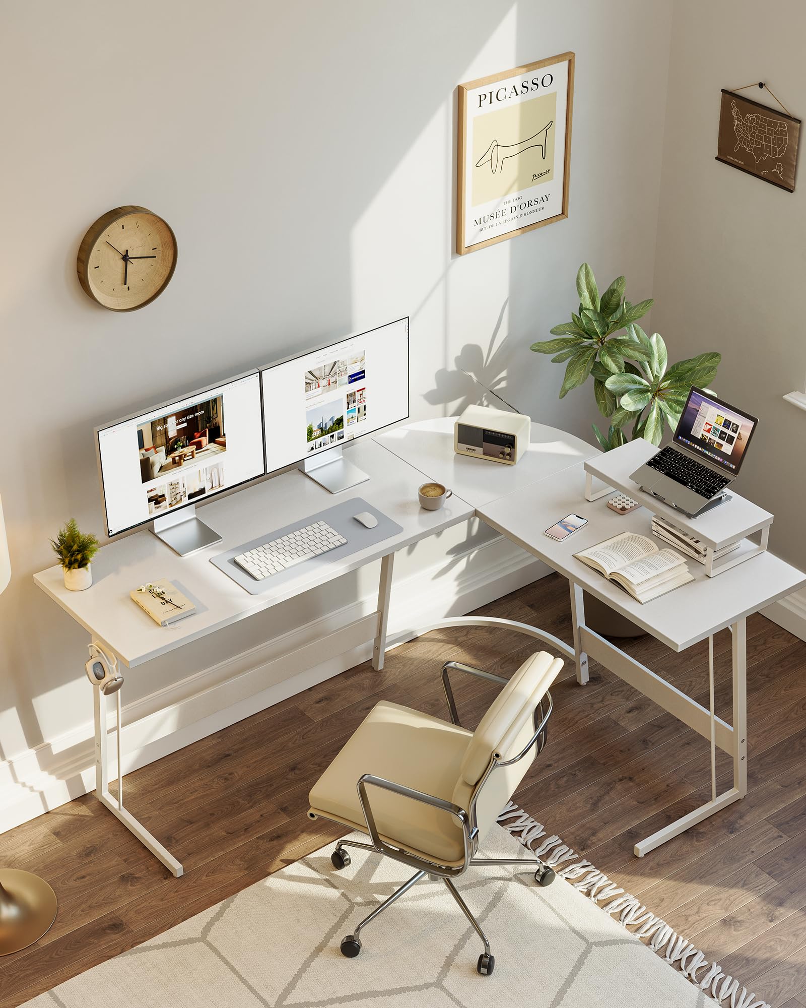 CubiCubi L Shaped Gaming Desk with Carbon Fiber Surface