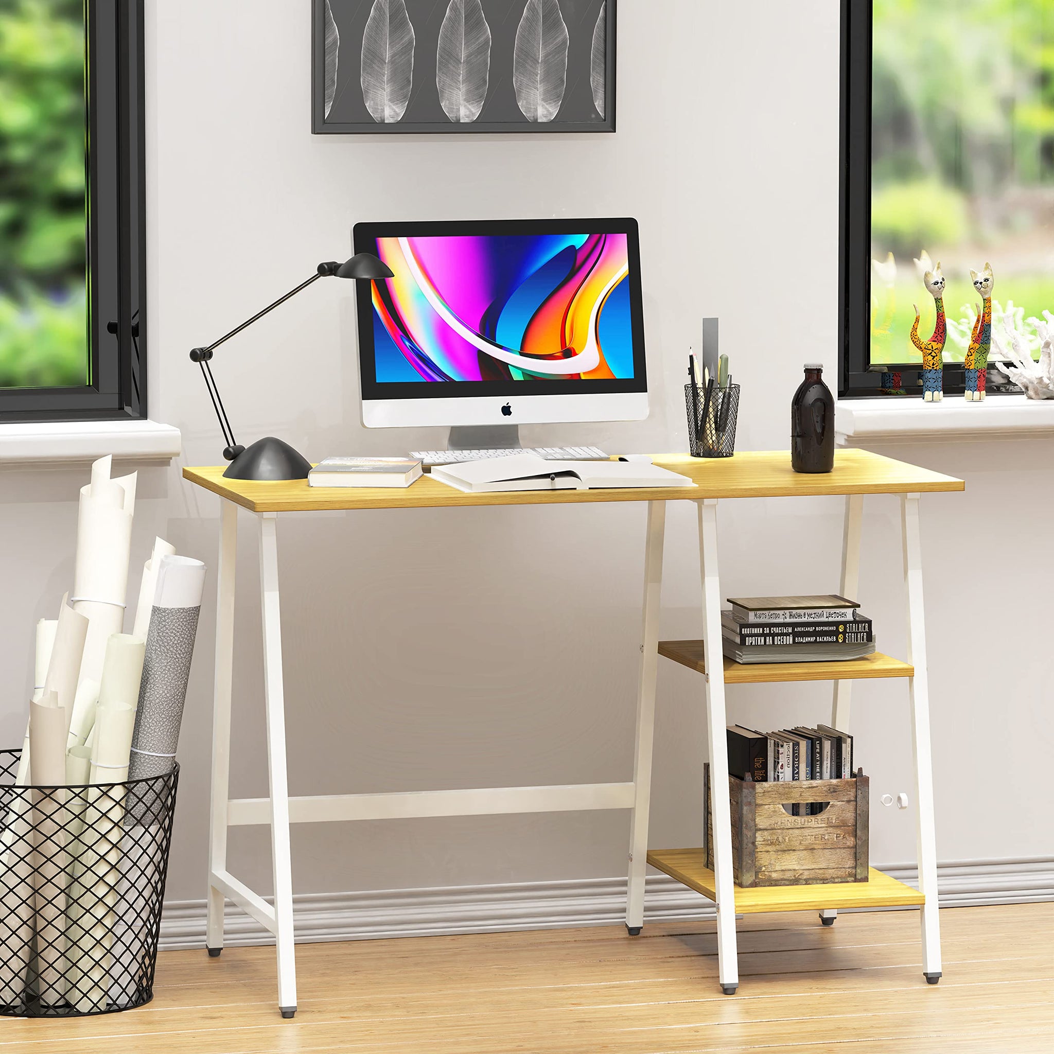 SHW 43 Inch Home Office Desk with Open Storage