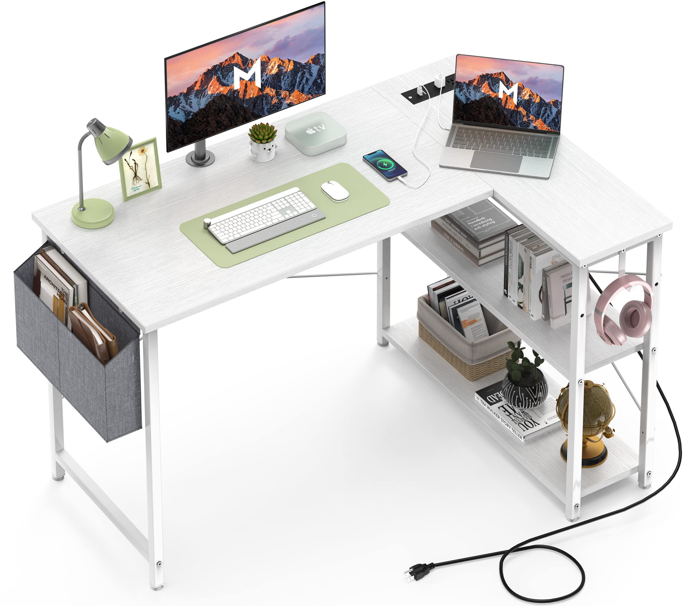 L Shaped Office Desk with USB Ports for Small Spaces