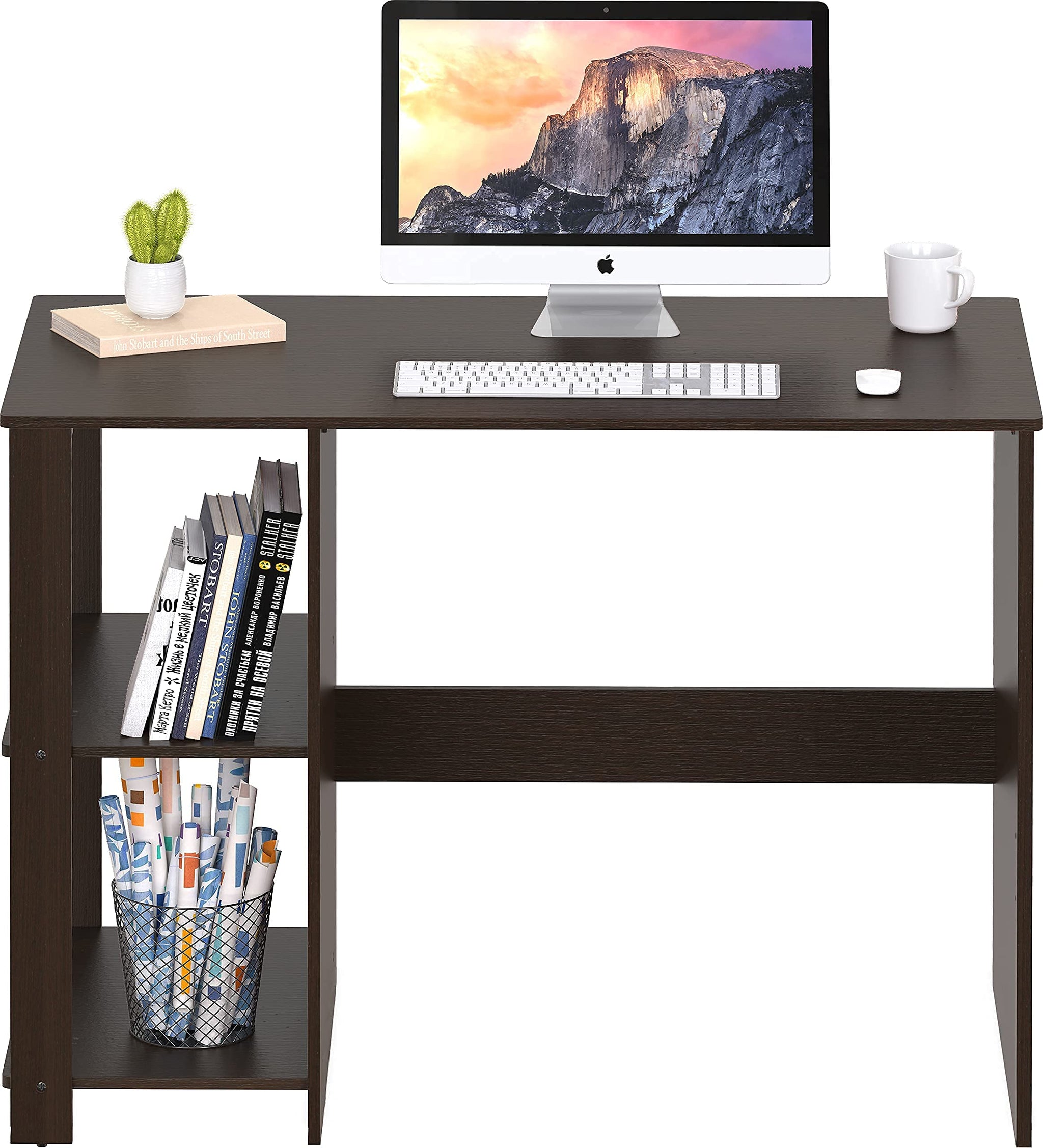 SHW 38 Inch Black Home Office Desk with Shelves