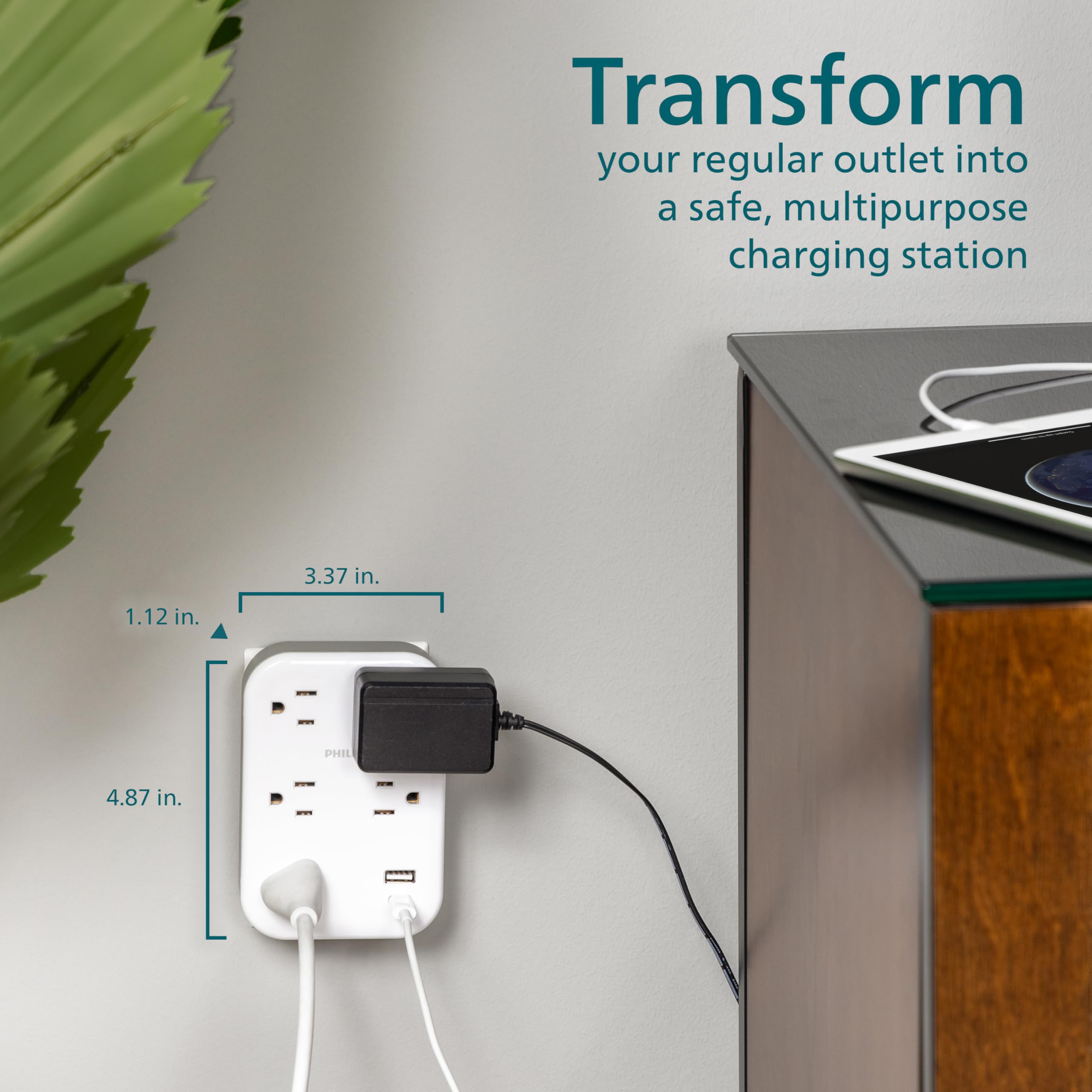 Philips EZFit 3 Outlet Surge Tap With USB Charging Now