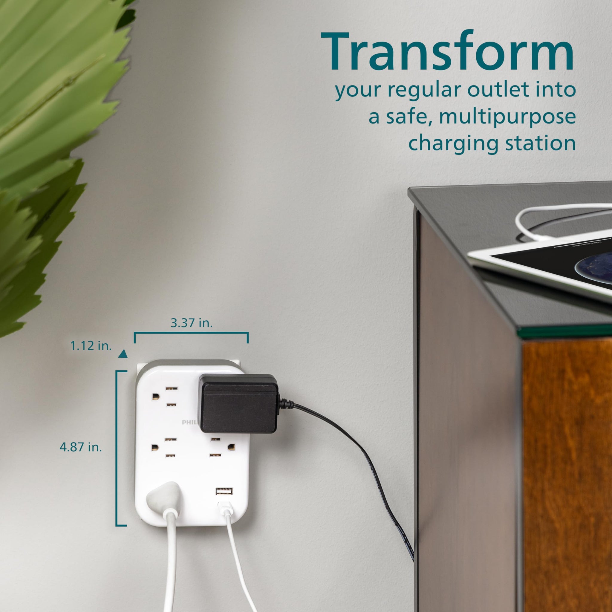 Philips EZFit 3 Outlet Surge Tap With USB Charging Now
