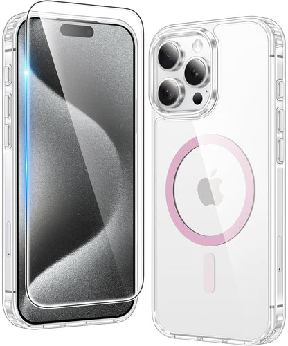 FNTCASE IPhone 16 Case Clear Magnetic MagSafe Screen Protector Drop Proof Rugged