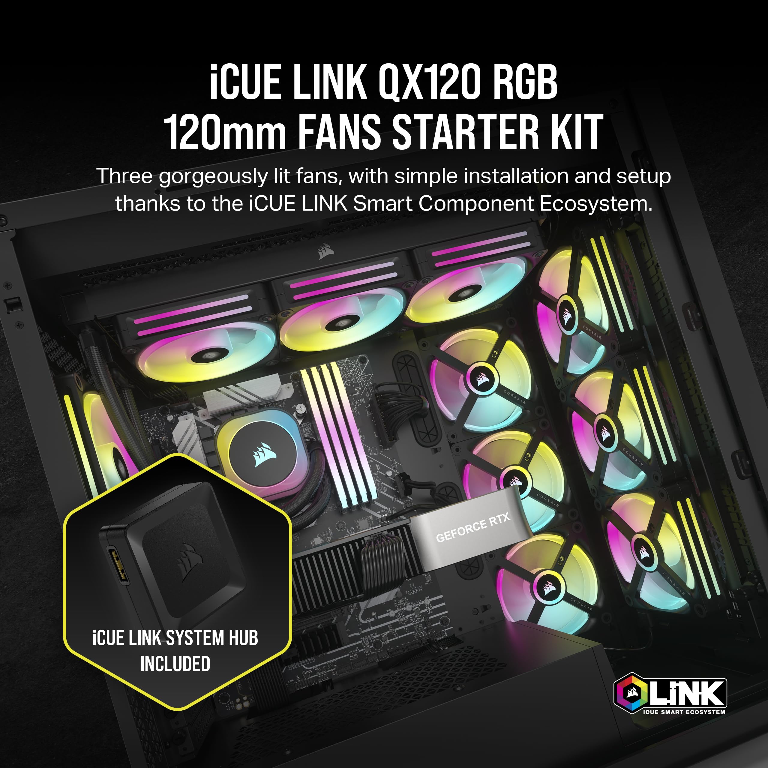 Corsair iCUE LINK QX120 RGB Fan Kit with Magnetic Dome Design