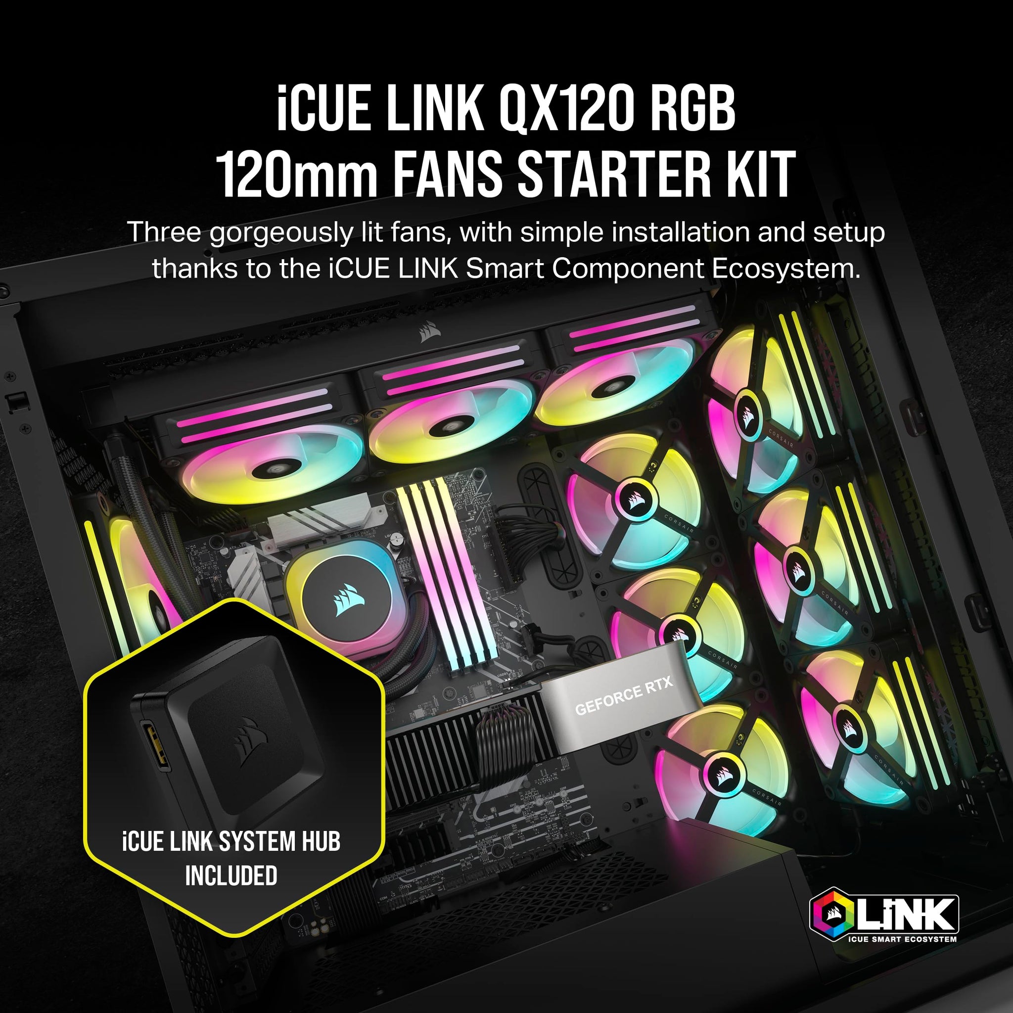 Corsair iCUE LINK QX120 RGB Fan Kit with Magnetic Dome Design