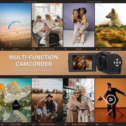 QHD 2.7K Camcorder with 16X Zoom and LED Light