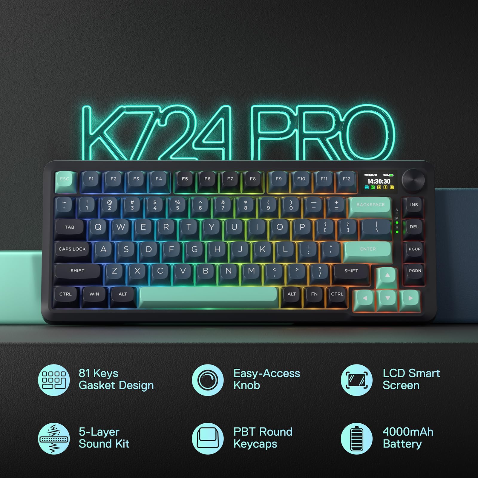 Redragon K673 Pro Wireless RGB Gaming Keyboard with Custom Knob