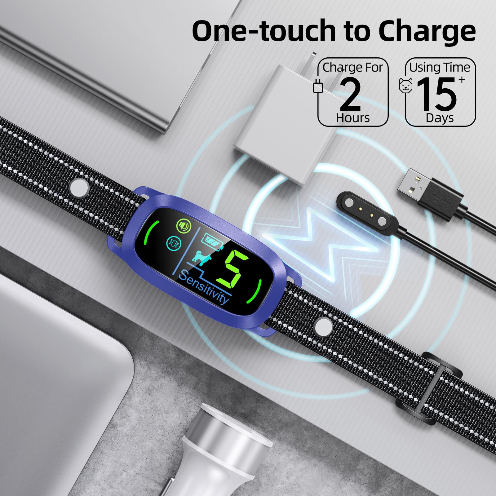Rechargeable Dog Bark Collar with Adjustable Sensitivity Levels