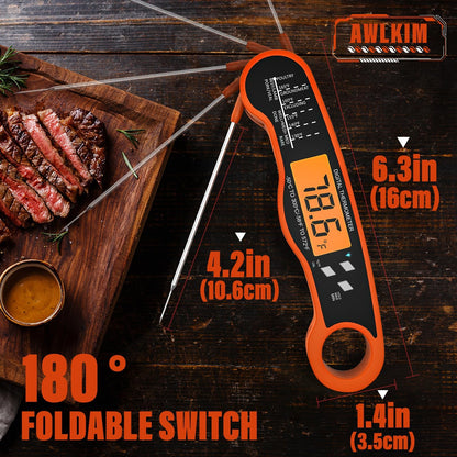 Digital Meat Thermometer Instant Read Waterproof Backlit Red