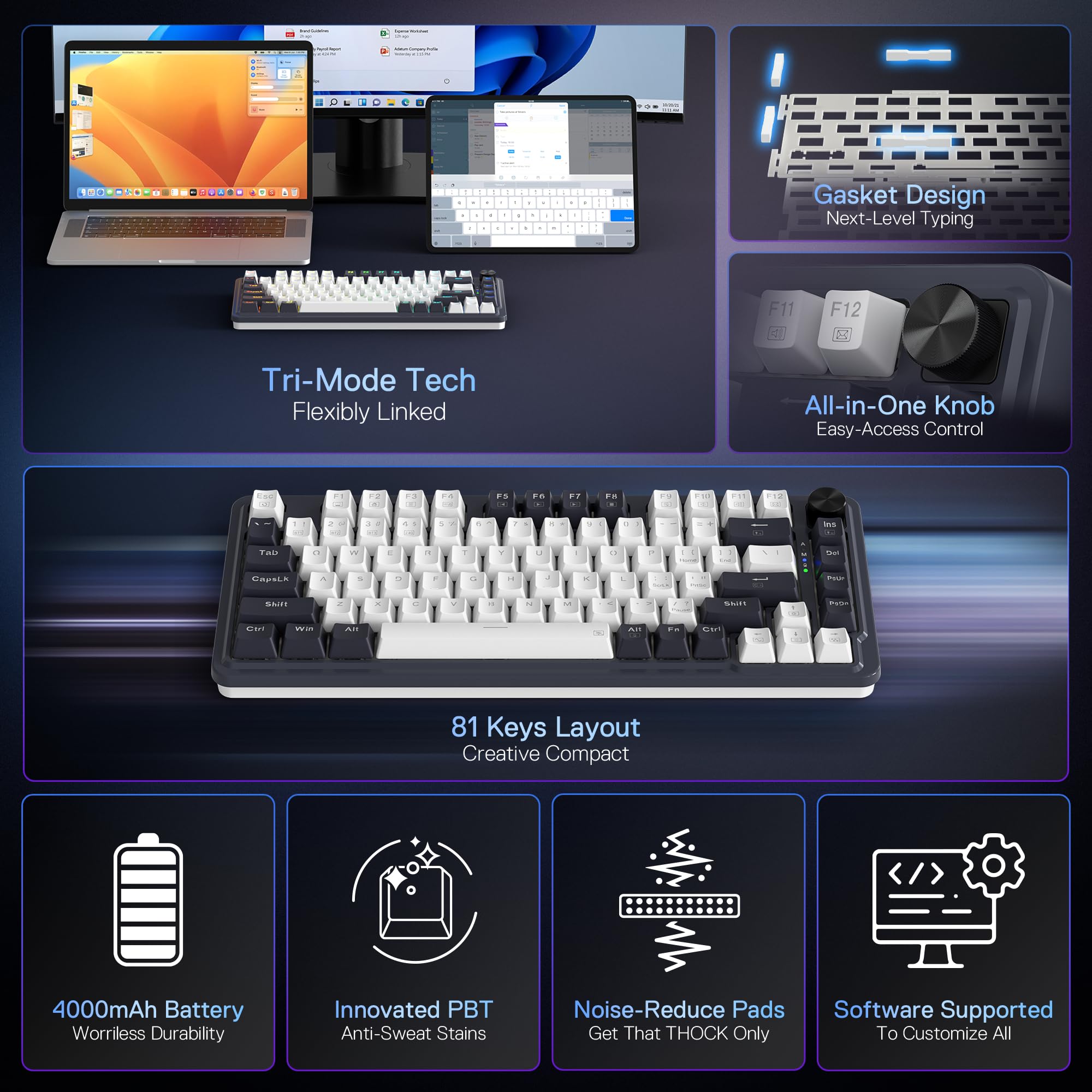 Redragon K673 Pro Wireless RGB Gaming Keyboard with Custom Knob