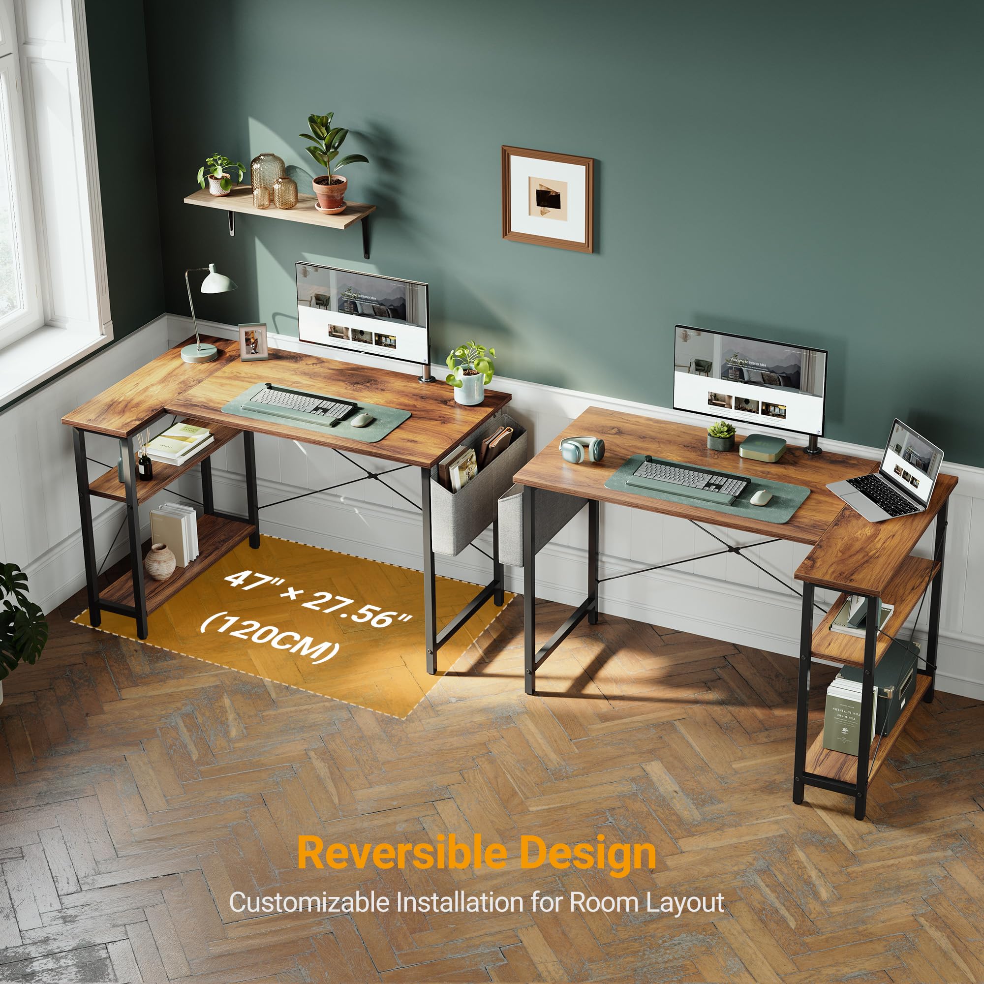 CubiCubi L Shaped Desk with Reversible Storage Options
