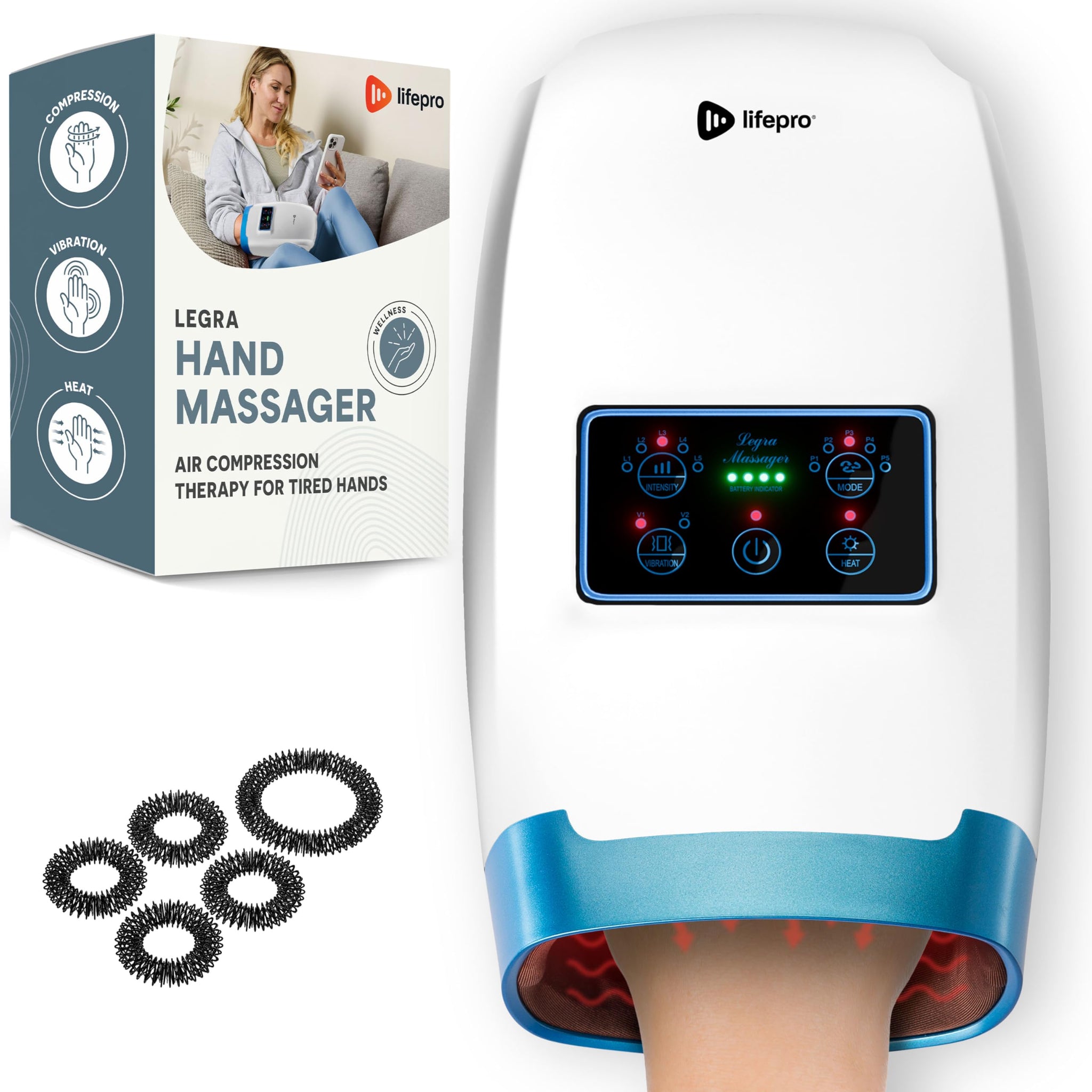 LifePro Legra Hand Massager with Heat and Compression