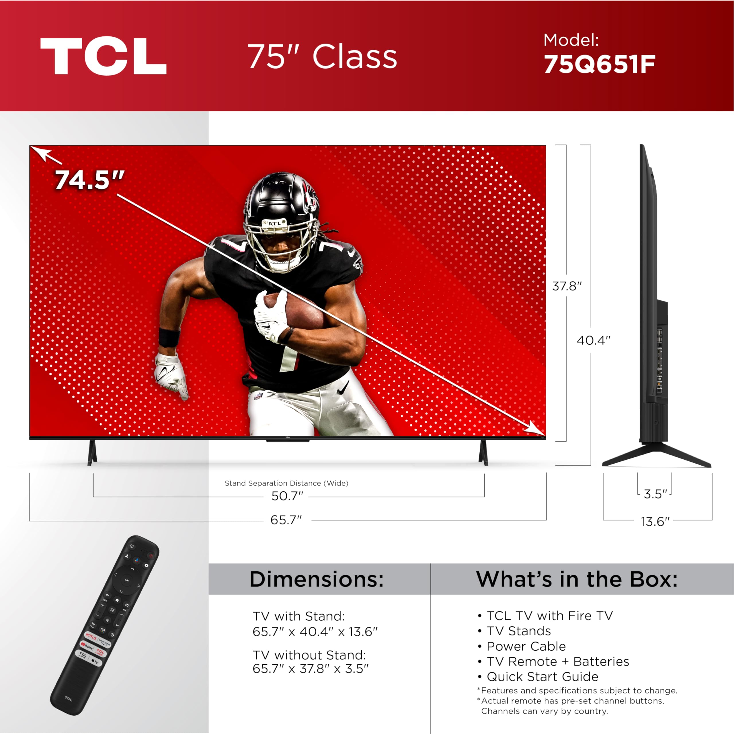 TCL 75 Inch QLED Smart TV with Dolby Vision