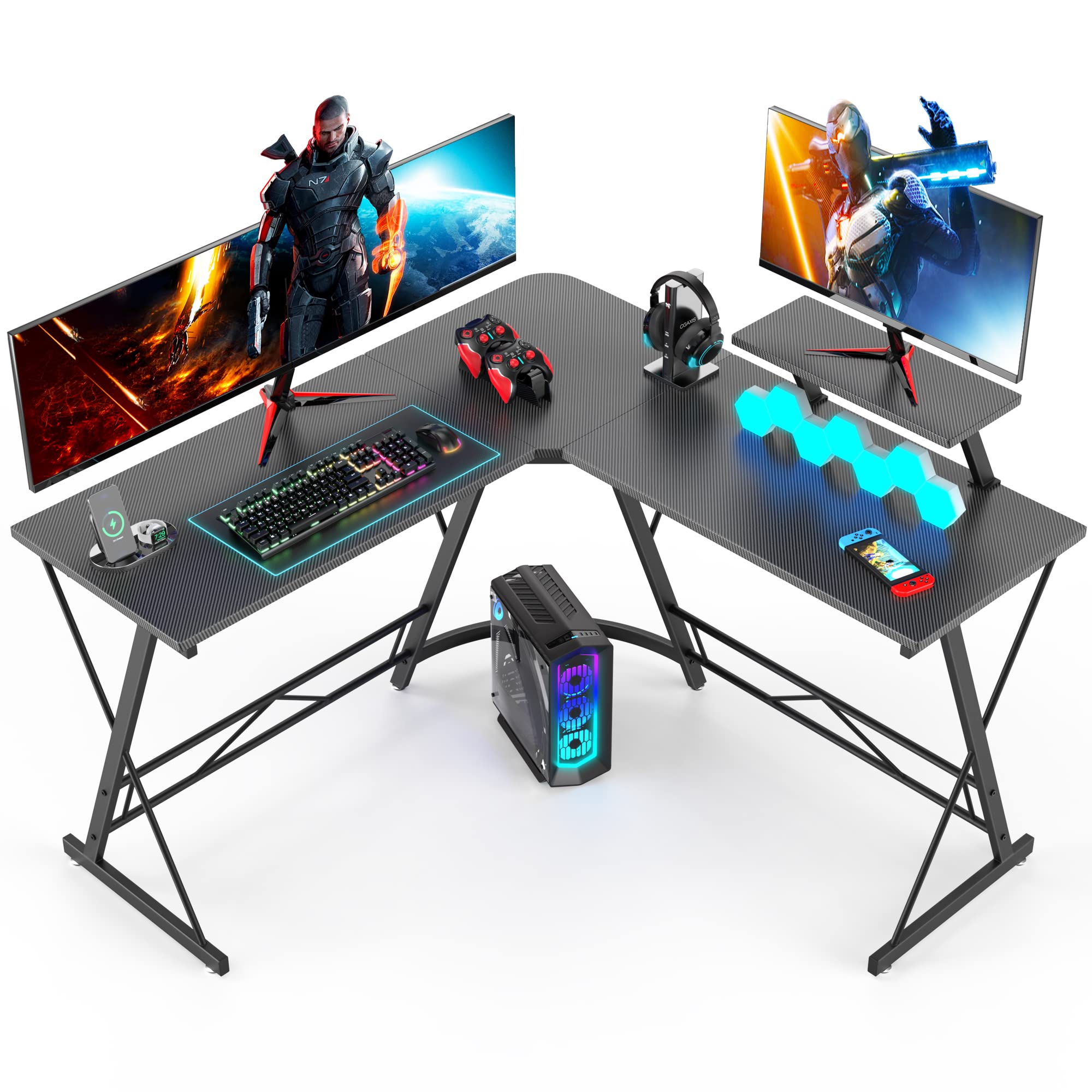 L Shaped Gaming Desk with Large Monitor Stand