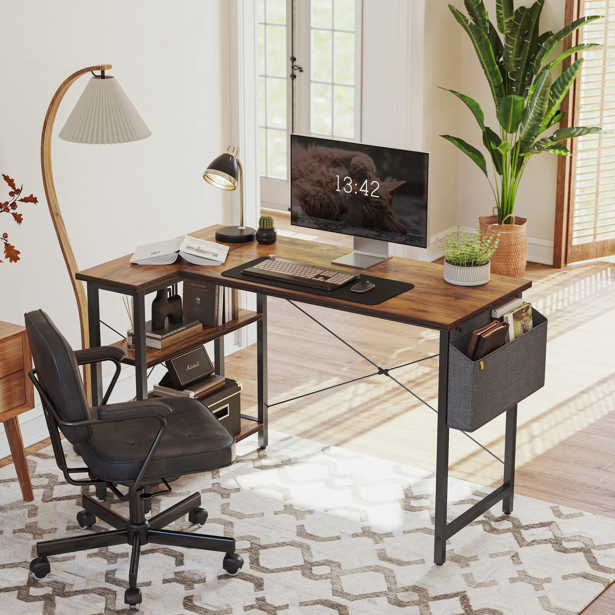 CubiCubi L Shaped Desk with Reversible Storage Options