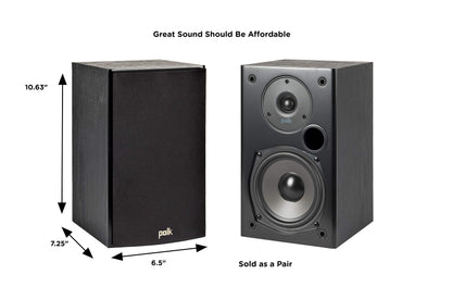 Polk Audio T15 Bookshelf Speakers with Deep Bass Sound