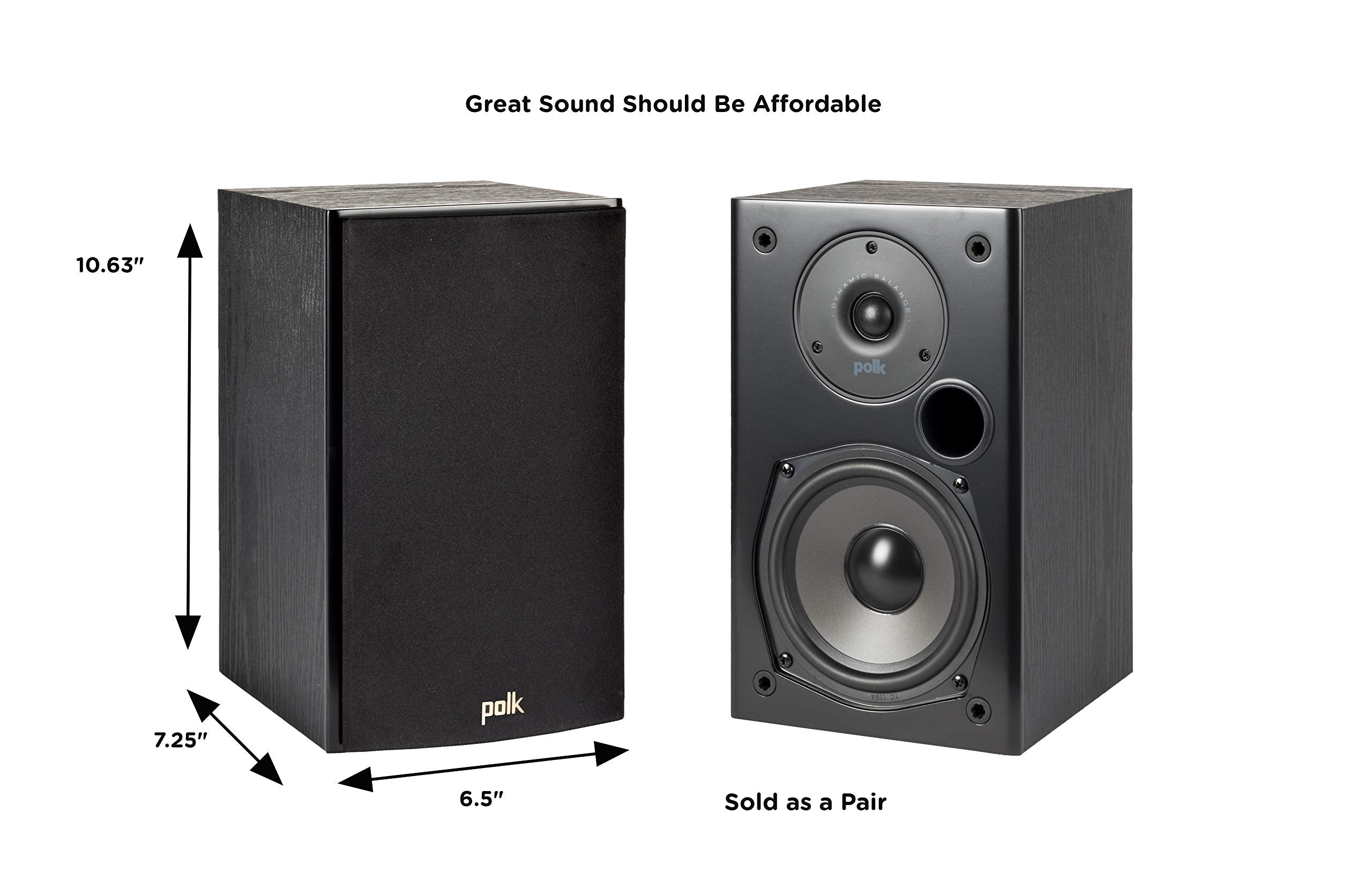 Polk Audio T15 Bookshelf Speakers with Deep Bass Sound