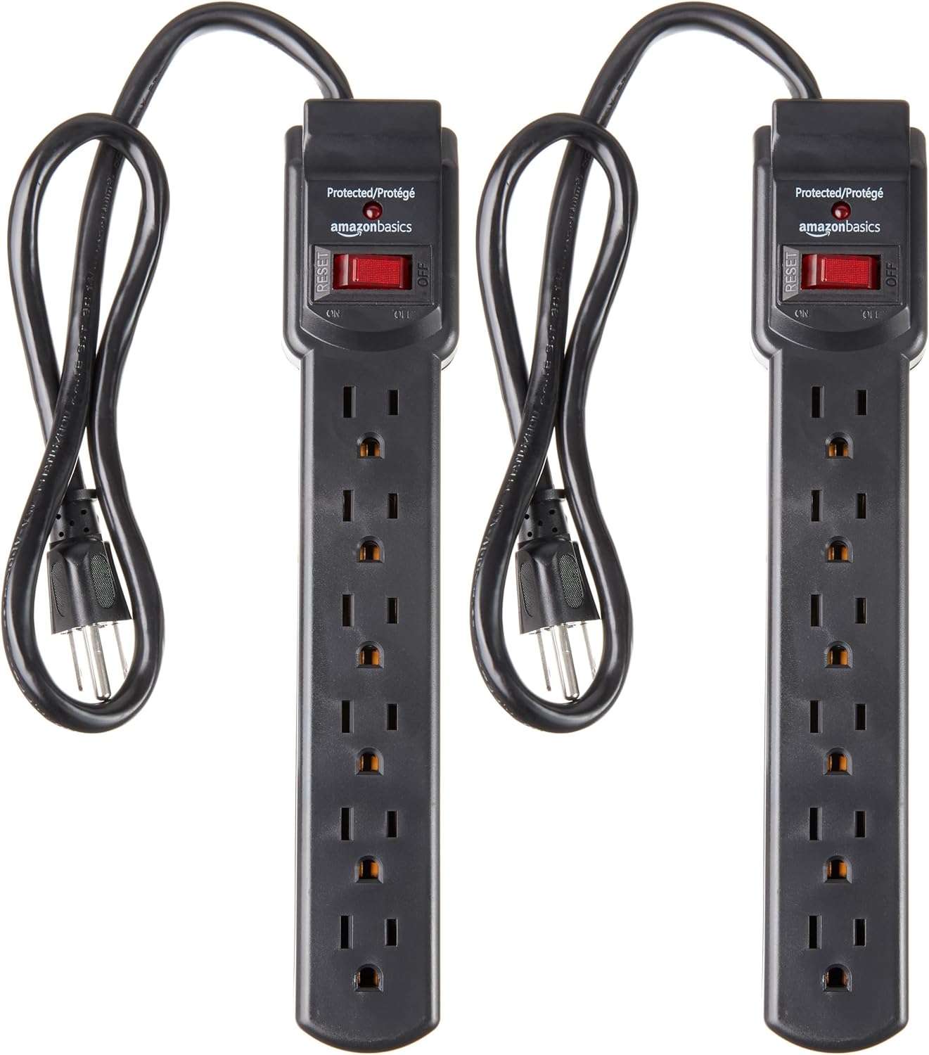 Amazon Basics Two Pack Surge Protector Power Strip 200J