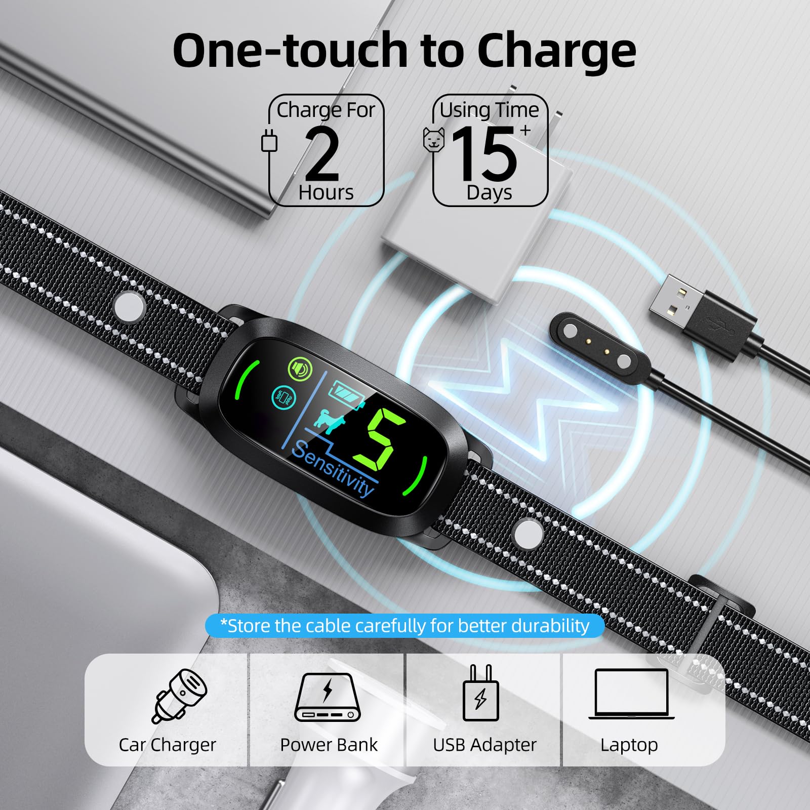 Rechargeable Dog Bark Collar with Adjustable Sensitivity Levels