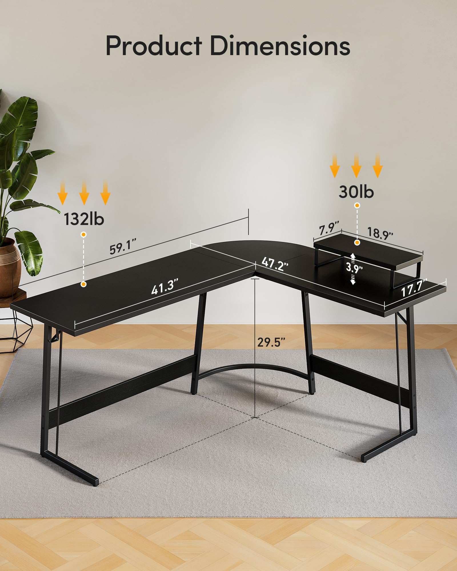 CubiCubi L Shaped Gaming Desk with Carbon Fiber Surface