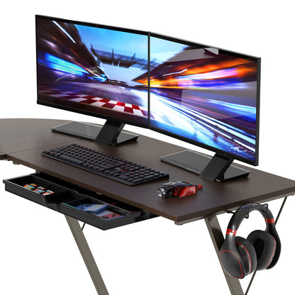 L Shaped Black Desk with Monitor Stand and Drawer