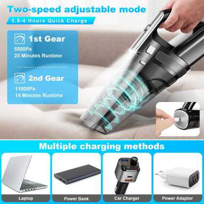 Handheld Cordless Vacuum 11000Pa Rechargeable for Car