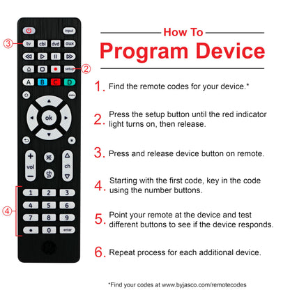 GE Universal Remote Control for 4 Devices Easy Setup