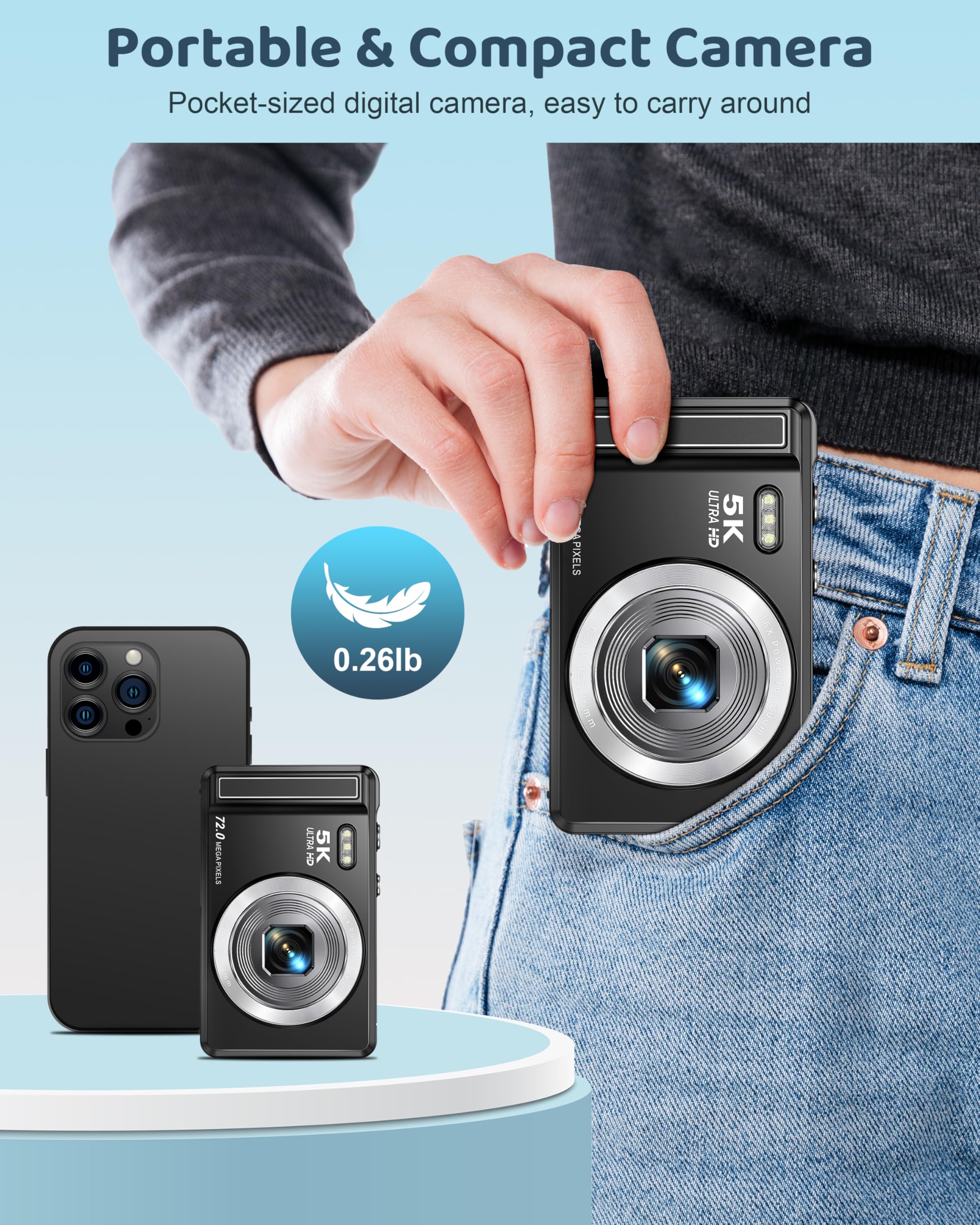 5K Digital Camera with 16X Zoom for Kids