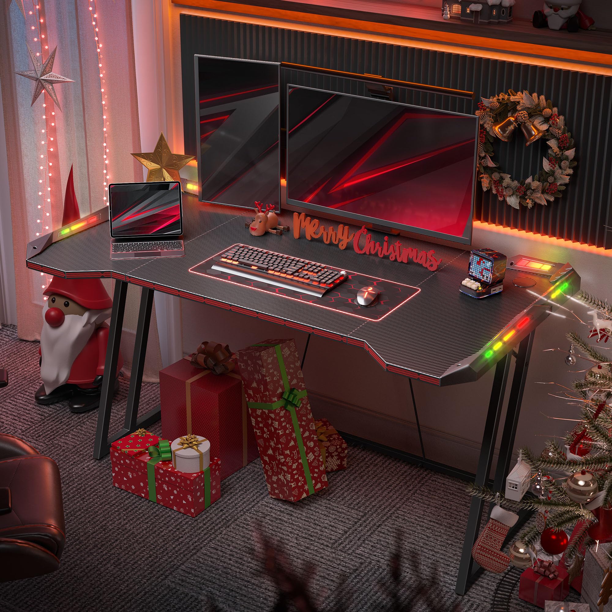CubiCubi Gaming Desk with LED Lights and Ergonomic Design