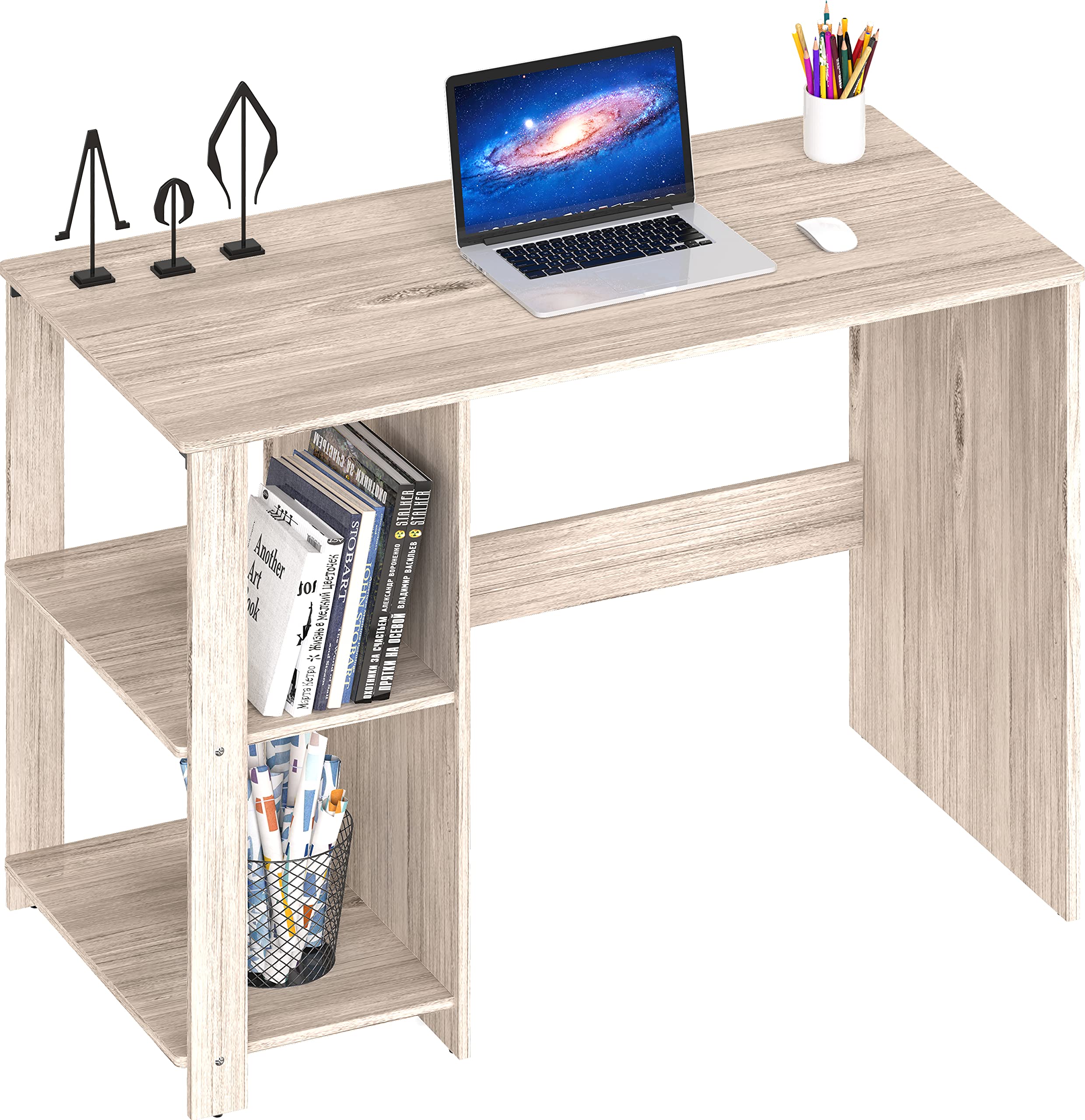 SHW 38 Inch Black Home Office Desk with Shelves