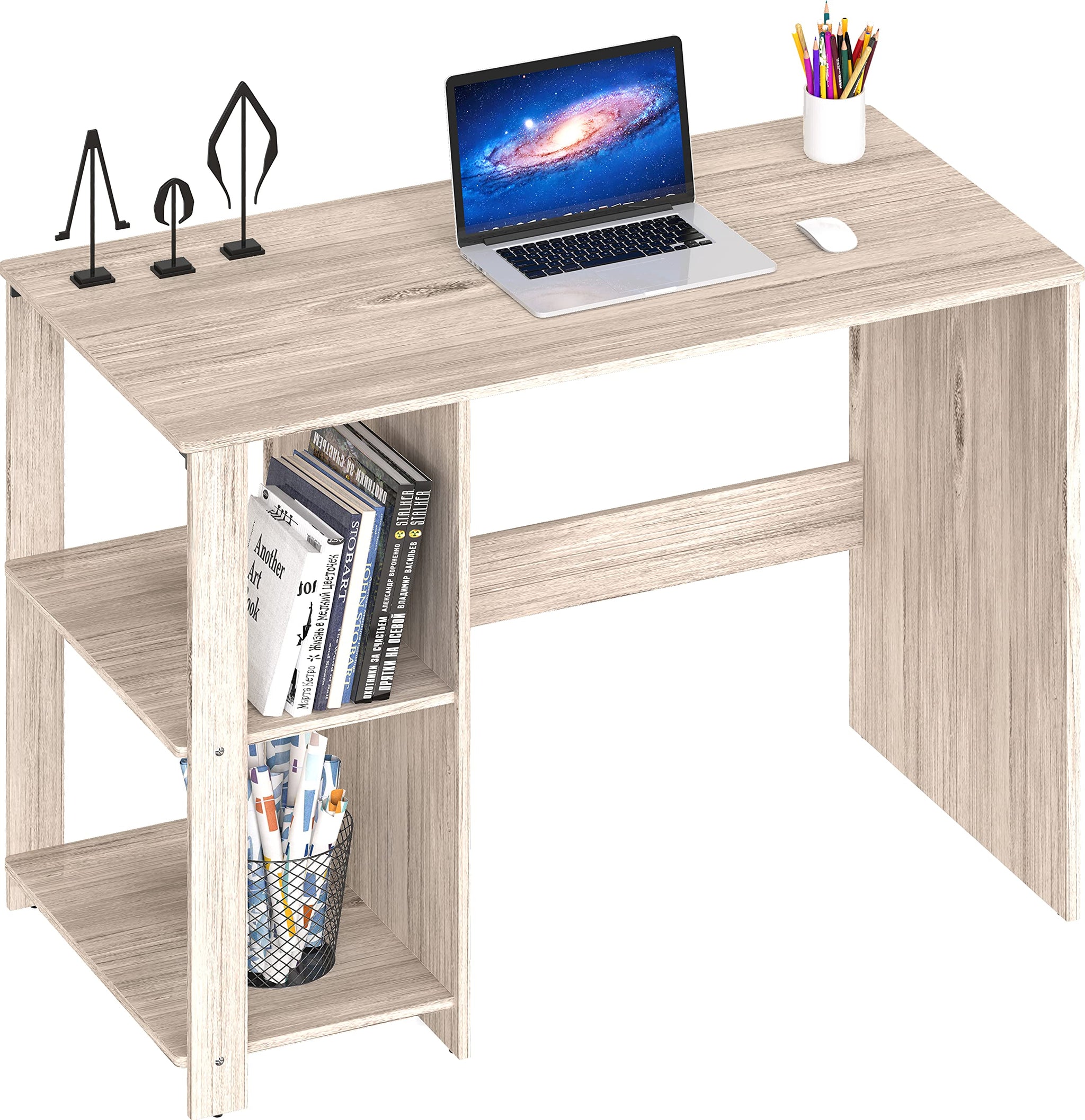 SHW 38 Inch Black Home Office Desk with Shelves