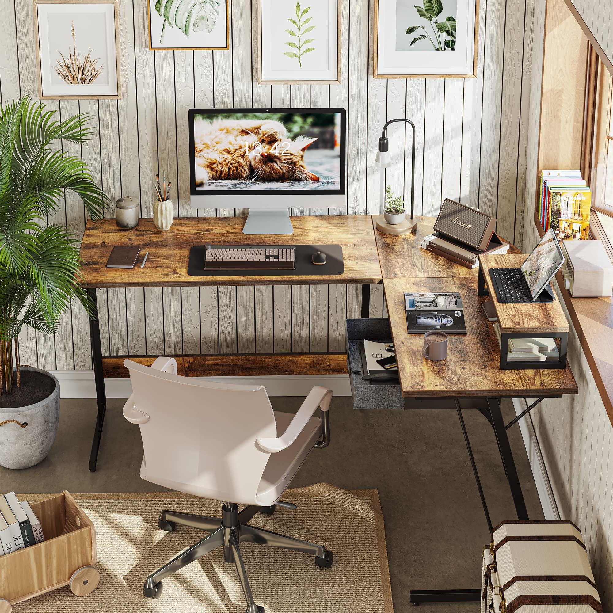 CubiCubi L Shaped Gaming Desk with Carbon Fiber Surface
