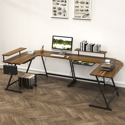 L Shaped Black Desk with Monitor Stand and Drawer