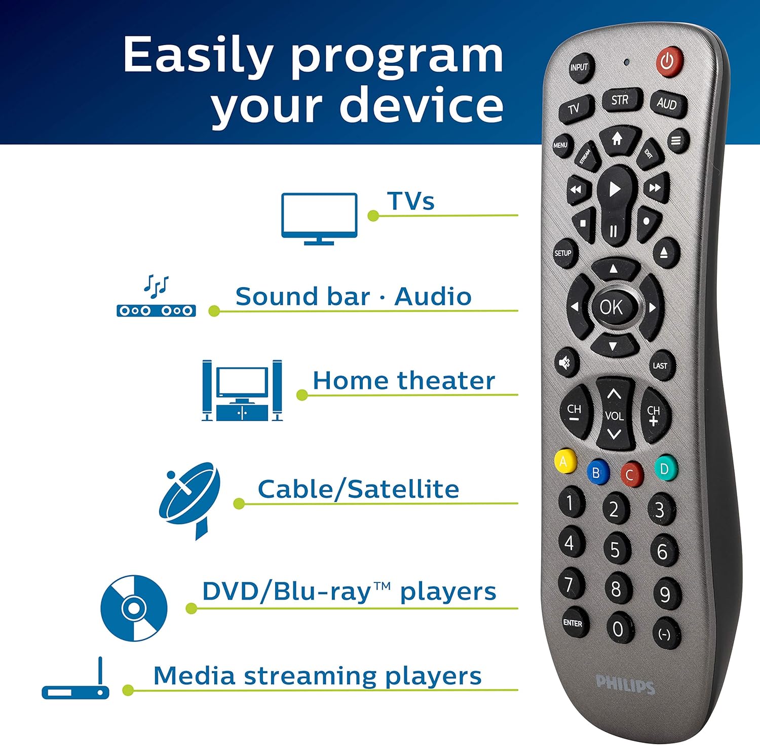 Philips 3-Device Universal Remote Control for Smart TVs
